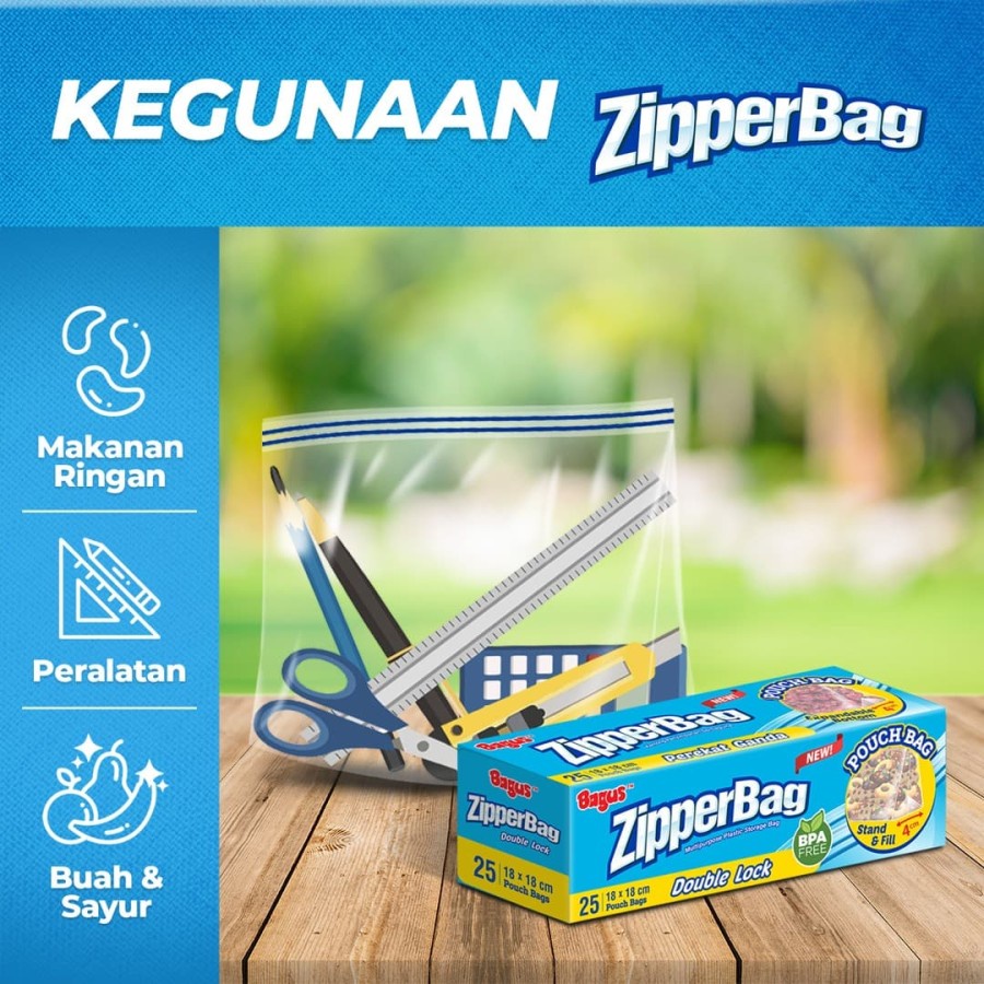 ZIPPERBAG BAGUS DOUBLE LOCK WITH POUCH 25'S 18 X 18 CM ZIPLOCK