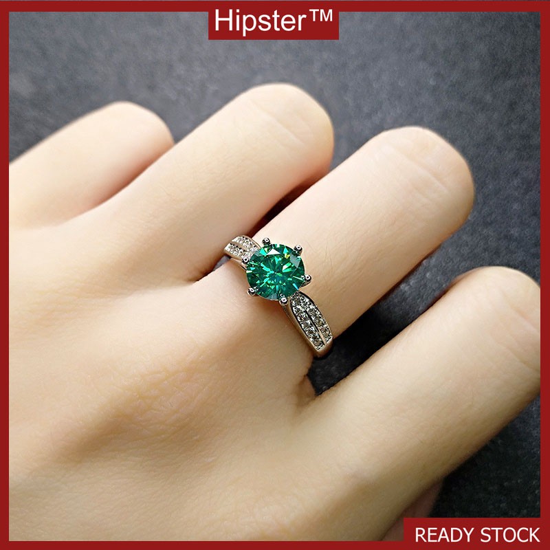 Japanese and Korean Fashion Hot Sale Elegant Inlaid Emerald White Gold Ring