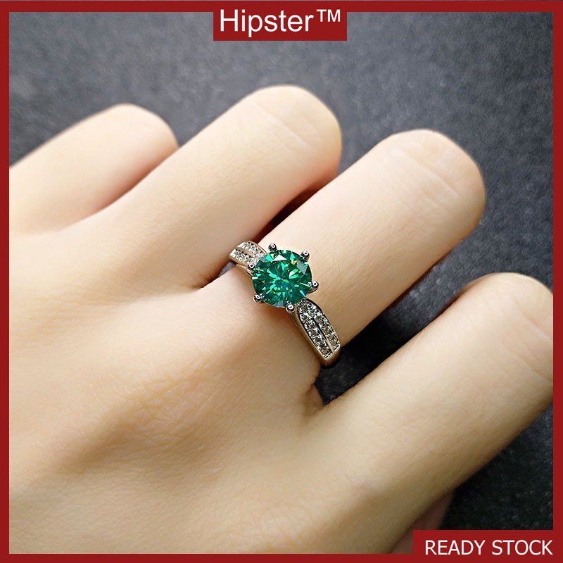 Japanese and Korean Fashion Hot Sale Elegant Inlaid Emerald White Gold Ring