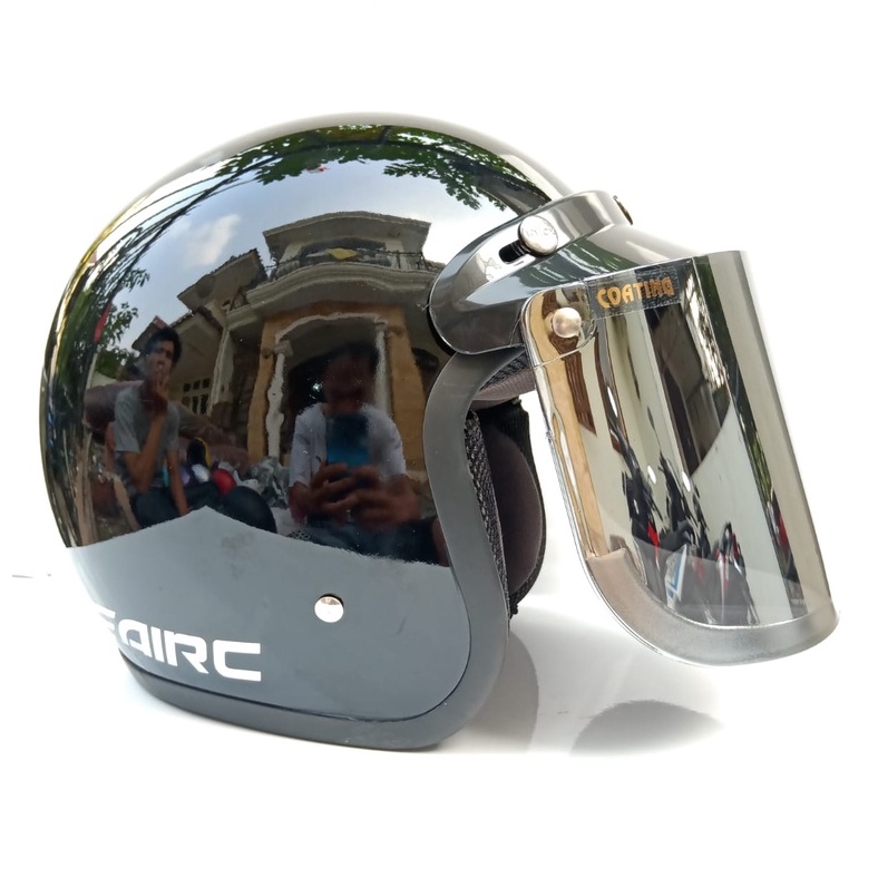 helm bogo retro dewasa kaca flat datar silver pelangi injak SNI helem bogo wanita