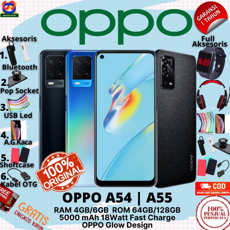 HP BARU OPPO A54 | A55 4GB|6GB/64GB|128GB GARANSI RESMI 100% ORIGINAL FULL AKSESORIS
