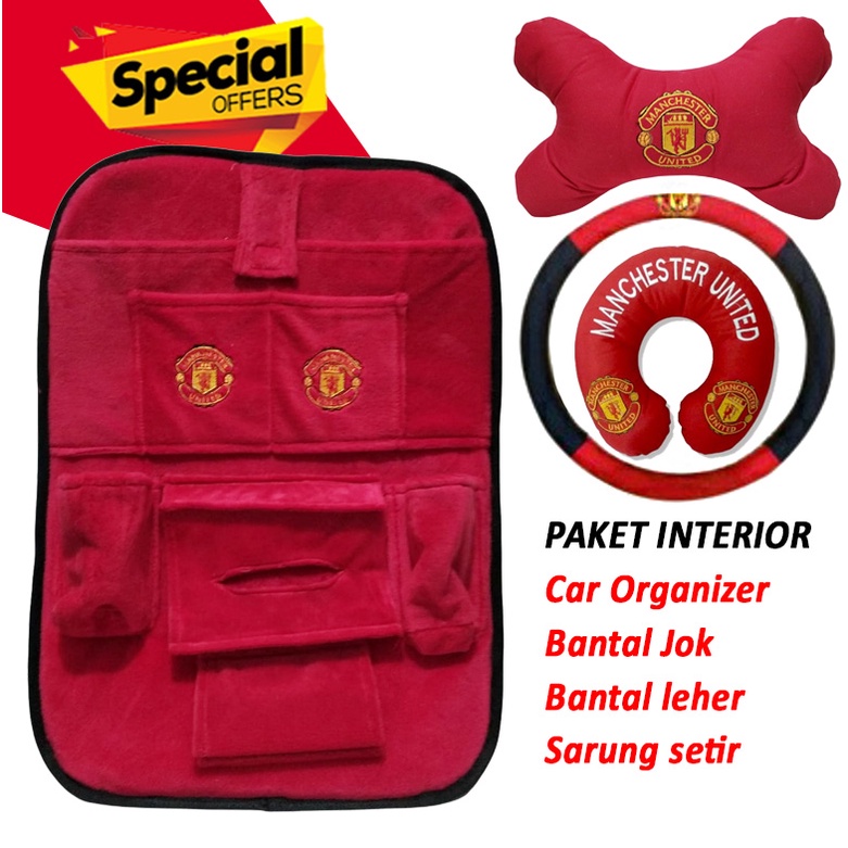 Car Organizer Mobil MU Merah paket Bantal Setir