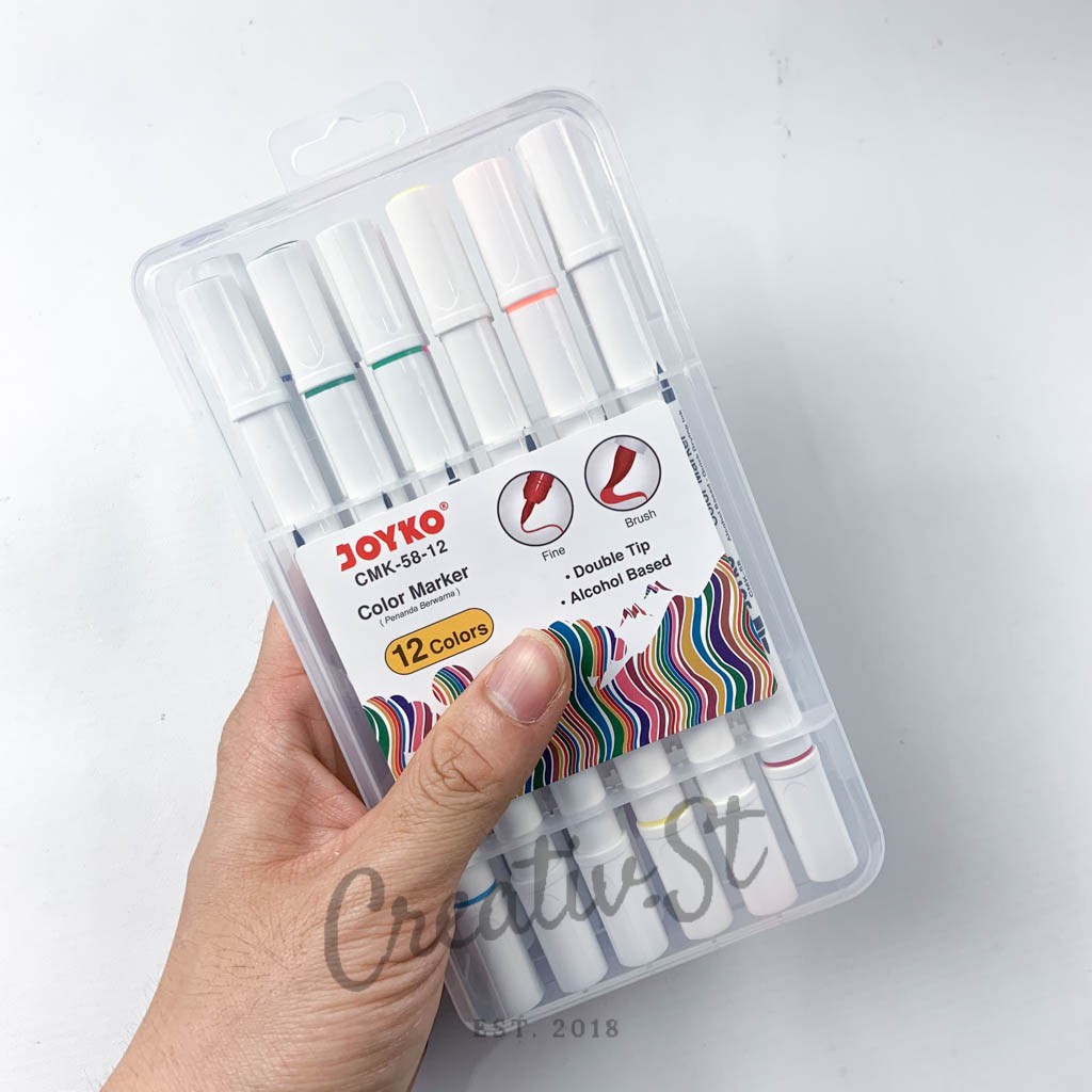 

mdn JOYKO Color Marker Spidol Berwarna JOYKO Cmk-58-12 Dual Tip 12 Warna Alcohol Based