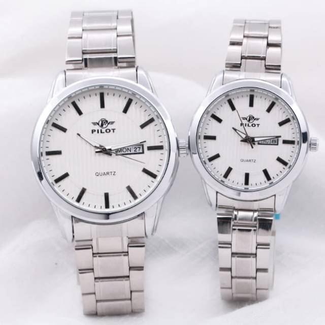 Jam Tangan Pilot Couple Rantai Silver