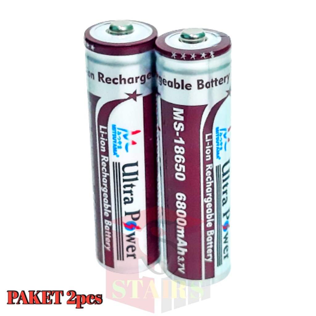 Batterai Charger MS18650 Li-ion 3.7v - 6800mAh Warna Coklat Plus Timbul Paket Isi 2pcs