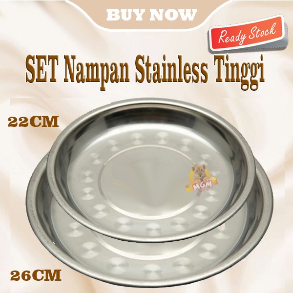 SET2 Nampan stainless steel Bulat Tinggi 22 dan 26 TEBAL Baskom Ceper