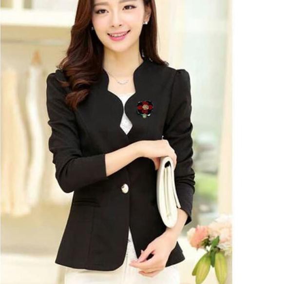 ☚ Blazer kerja wanita Korea style with bross - blazer wanita casual - Hitam ✯