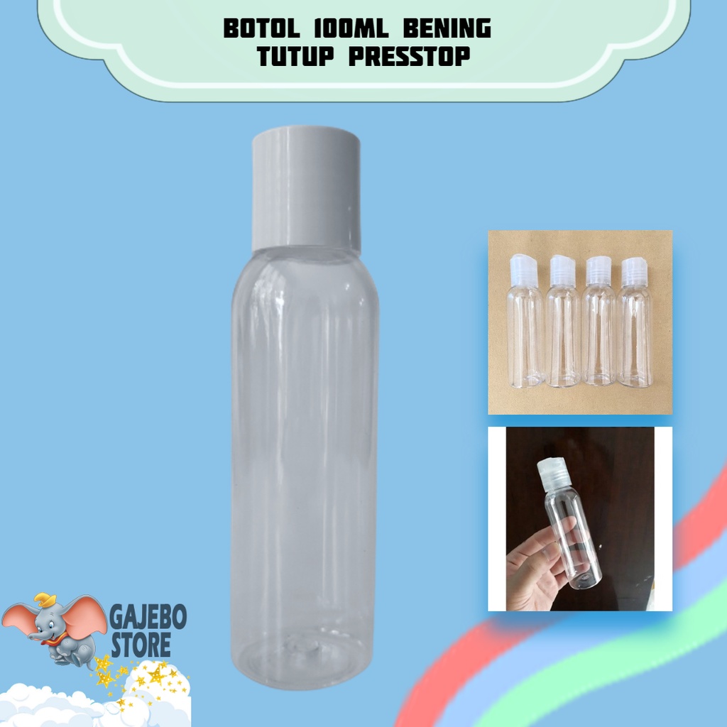 BOTOL PLASTIK 100ML BENING PRESSTOP N24 / BOTOL PRESSTOP 100ML CLEAR BOTOL ISI ULANG
