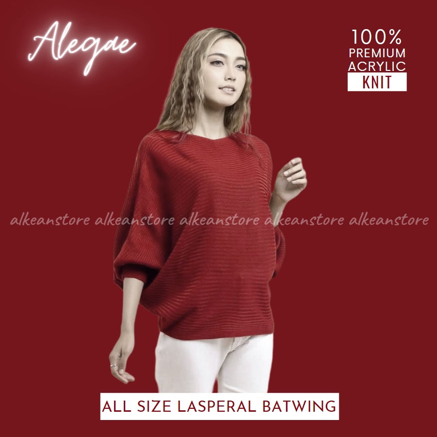 Alegae Baju Rajut Batwing Blouse Wanita Korea Premium Outer Tshirt Knitwear Original-Maroon