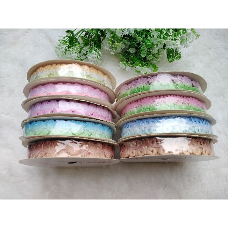 Pita rambut / bahan jepit pita satin premium motif dot Pink 2.5 cm meteran &amp; rol 10 yard