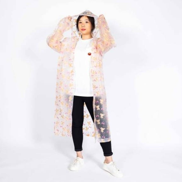 Jas Hujan Wanita Terusan Travelling Stylist Fashion Raincoat Transparan Motif