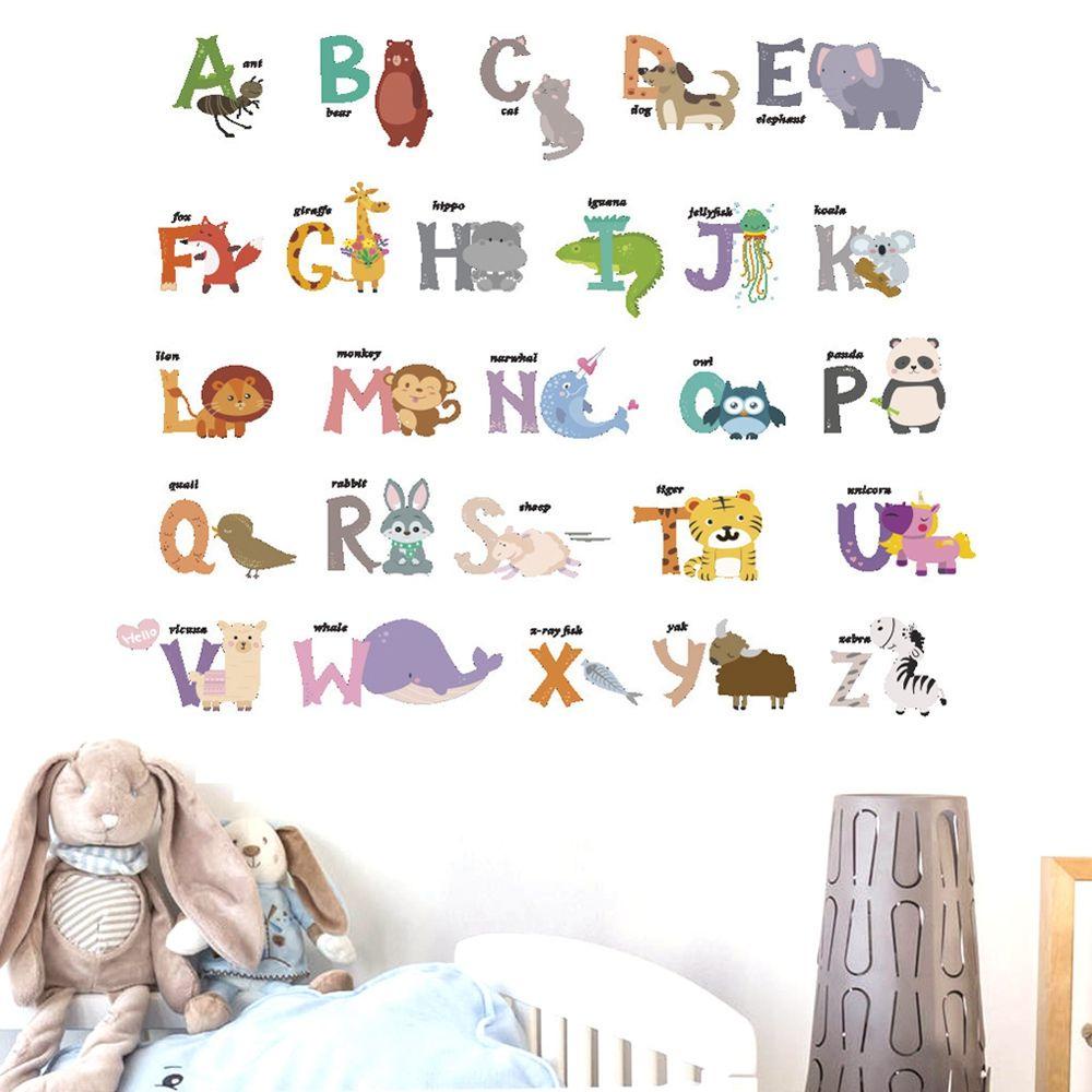 [Elegan] Poster Edukasi Dini Puzzle Alfabet Kamar Tidur Dinding Decal Hewan Liar Untuk Kamar Anak 26huruf