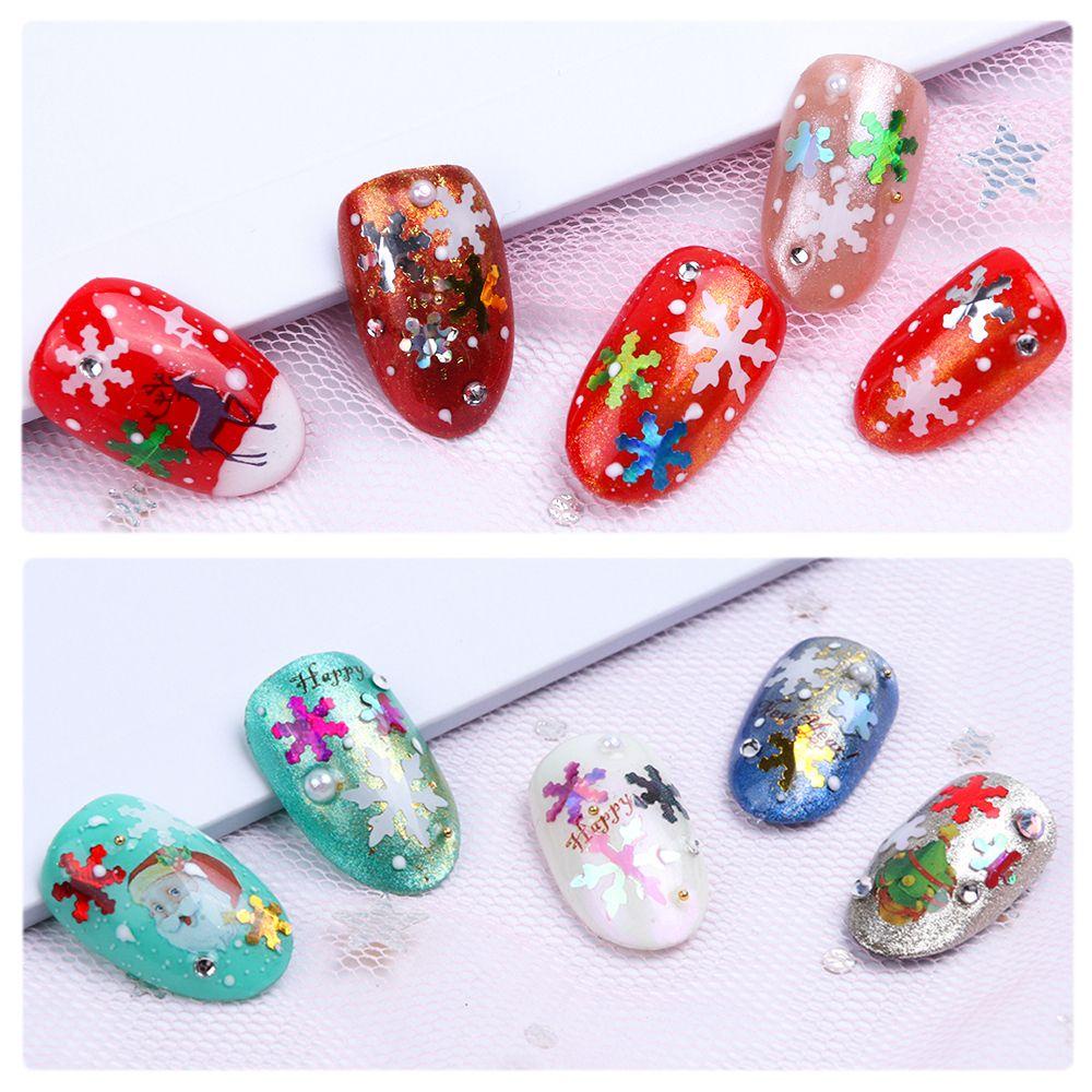 R-flower Stiker Kuku Natal Sparkly Nail Decals DIY Aksesoris Kuku Untuk Dekorasi Nail Art