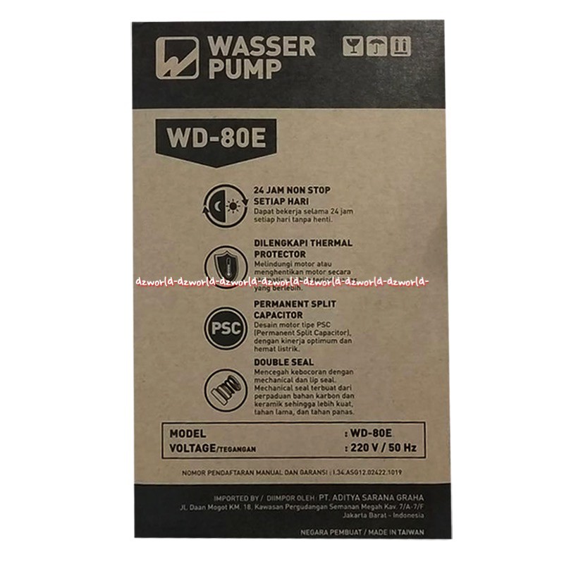 Wasser WD-80E Pompa Drainase Manual Pompa Celup Submersible Cocok Untuk Menguras Kolam