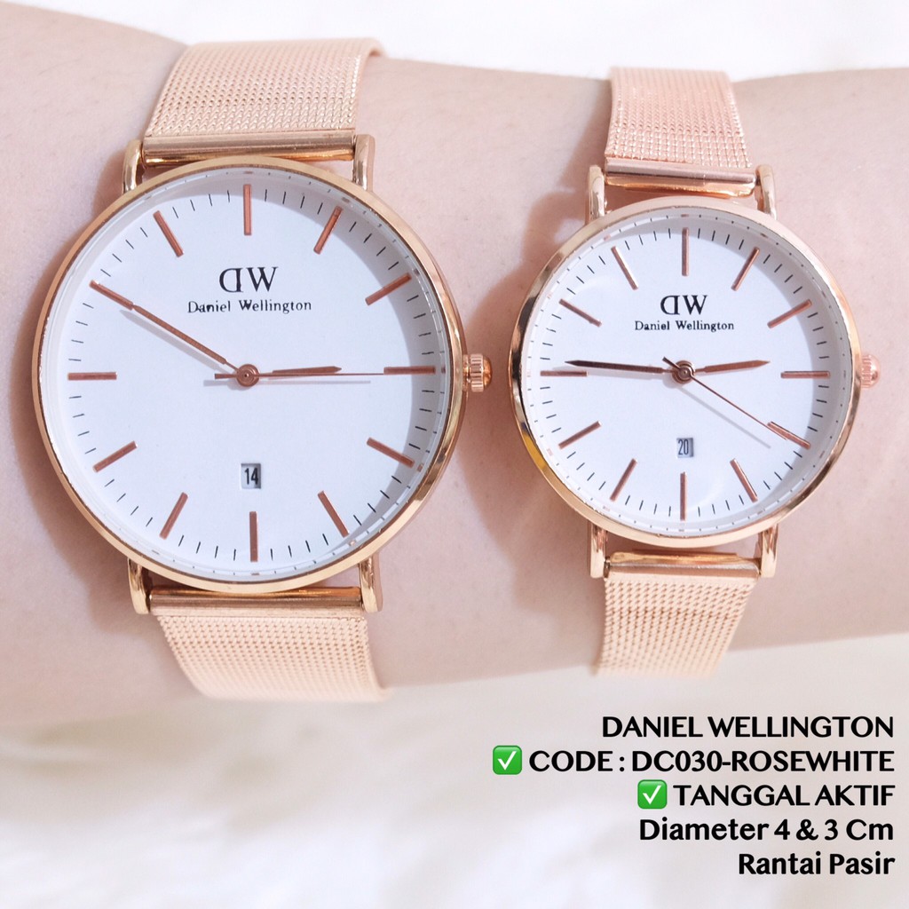 Jam tangan murah pria /  wanita / COUPLE classic rantai pasir DUA JARUM TANGGAL AKTIF DC030