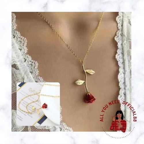 ✿AYN✿ Perhiasan Kalung Wanita Model Bunga Mawar FA87 Merah untuk Hadiah Valentine