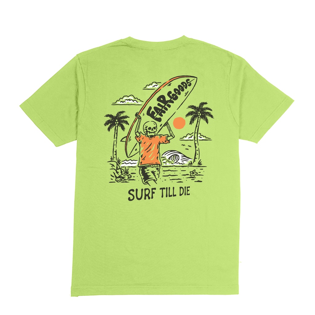 Fairgoods Kaos - Surf Till Die - Hijau Neon