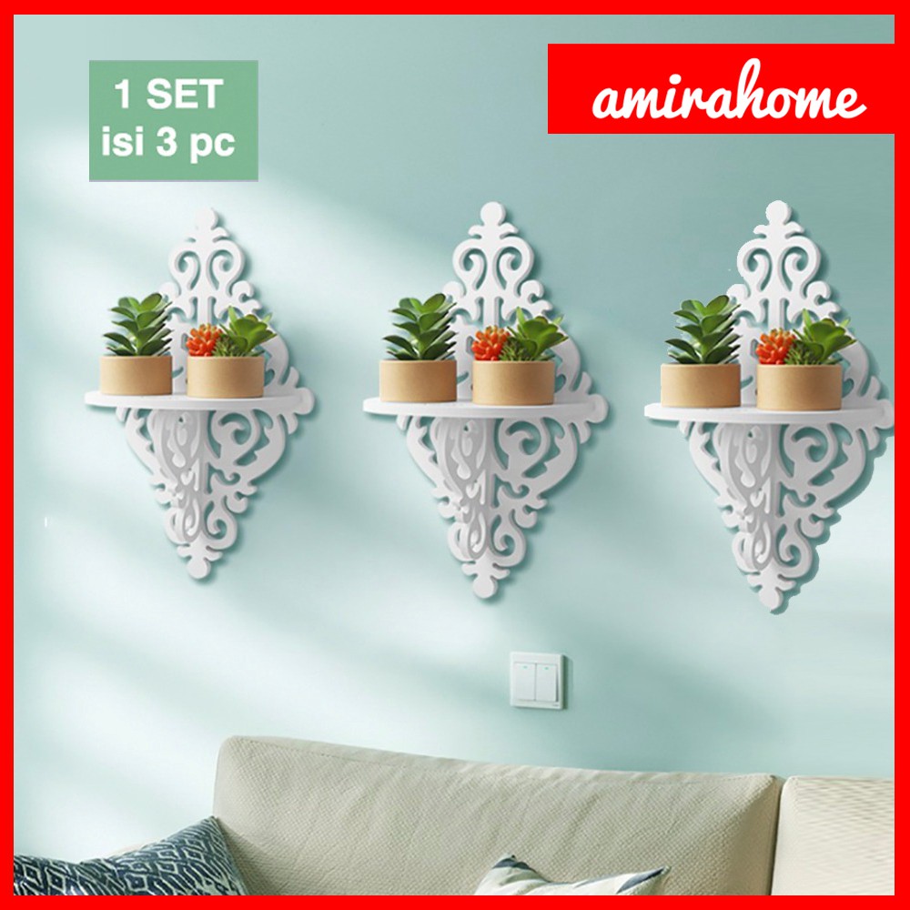 Rak Dinding Shabby Chic Ketupat 1 SET Dekorasi Dinding Ruangan