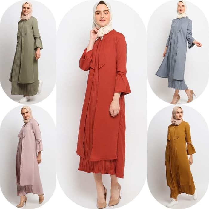 Sheshop - Gamis Muslim Wanita Le Najwa Luzaina Dress - Merah Bata