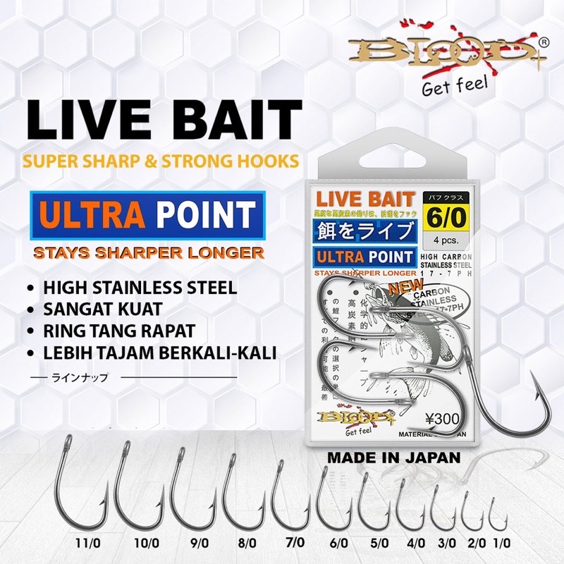 Kail Pancing Blood Live Bait Stainless steel 2,1,1/0,2/0,3/0