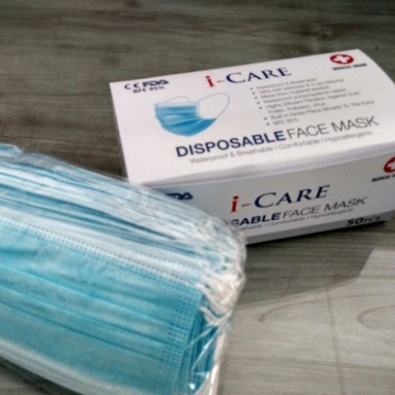 Masker iCare 3ply earloop (embos icare), 1box 50pcs