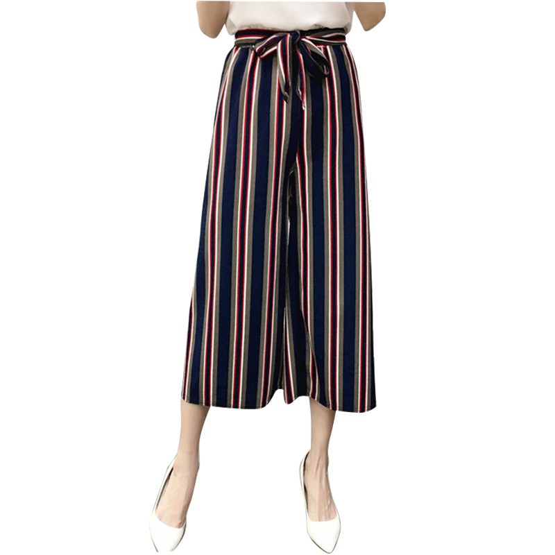  Celana  Panjang Wanita  Model High Waist dengan Motif Garis  