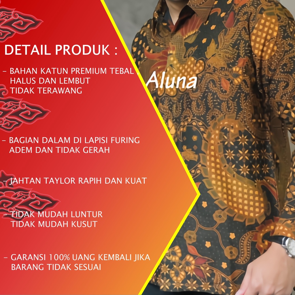 BAJU KEMEJA KONDANGAN BATIK SOLO PRIA LENGAN PANJANG PREMIUM REGULAR COWOK MODERN ALUNA PCW 090