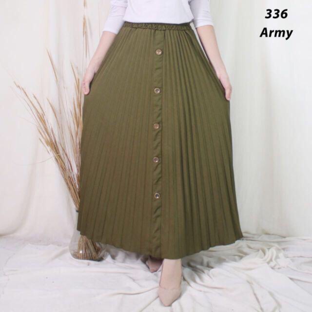 336 - rok plisket kancing pleated skirt flare skirt panjang murah grosir feminim cantik casual polos