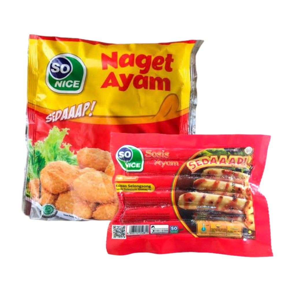 

PAKET So Nice Chicken Nugget 250gr + Sonice Sosis Ayam isi 15 375gr