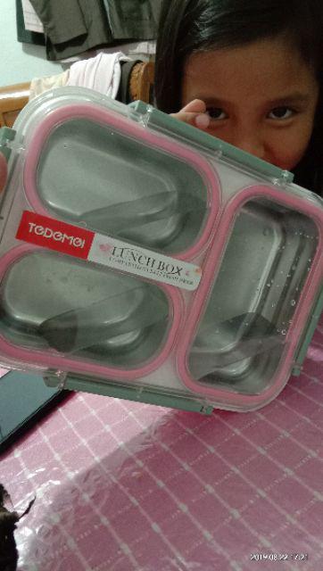 Tempat Makan Stainless Anti Tumpah Tedemei 6540 Pink Green Blue.