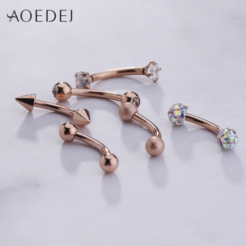 6pcs / Set Anting Tindik Alis Bahan Stainless Steel Warna Rose Gold Hias Berlian Imitasi