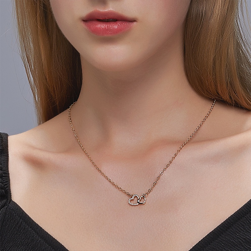 kalung rantai wanita Cinta Kalung Persik Ganda Liontin Hati Wanita Fashion Rantai Klavikula Perhiasan Aksesoris