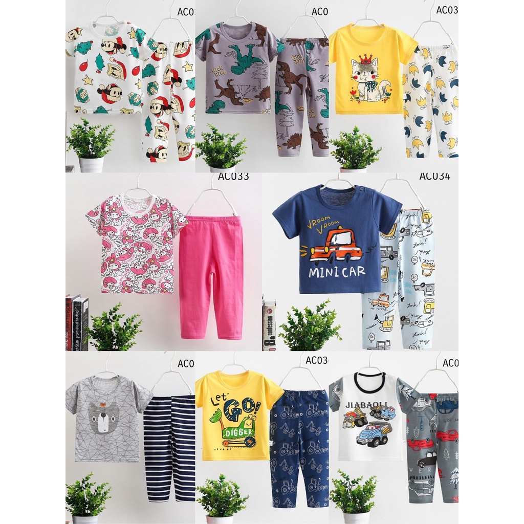 KIDZ BALI - SETELAN PIYAMA ANAK BAJU TIDUR ANAK LAKI LAKI PEREMPUAN LENGAN PENDEK IMPORT