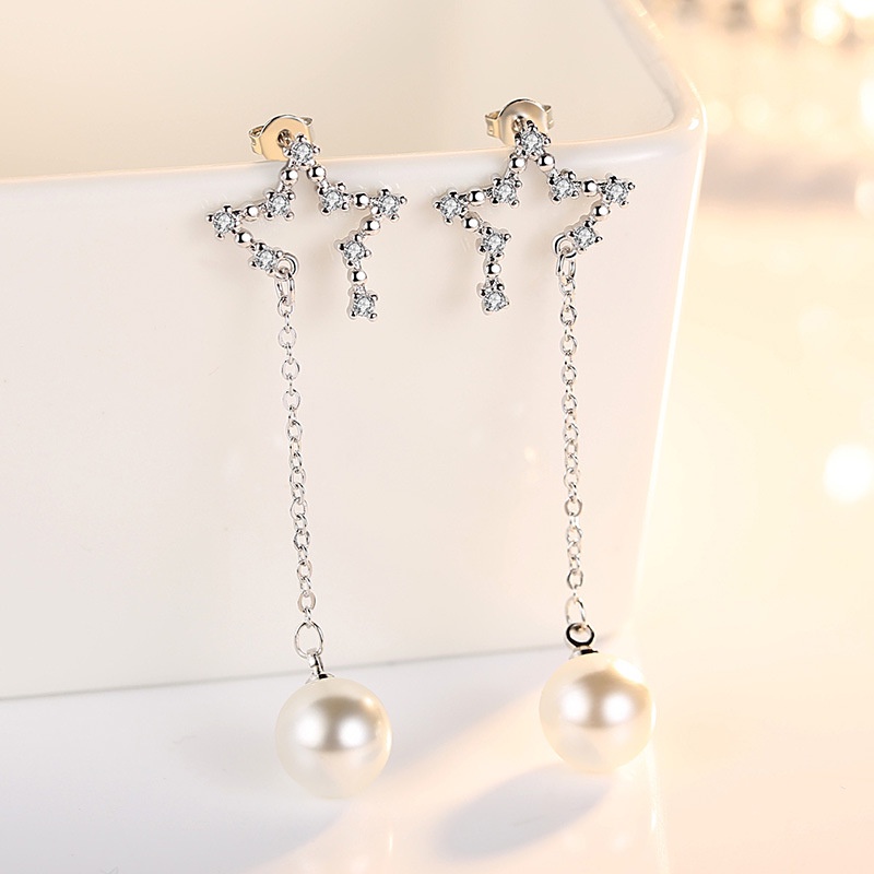 Anting Perak 925 Wanita Mutiara Geometris Perhiasan Fashion