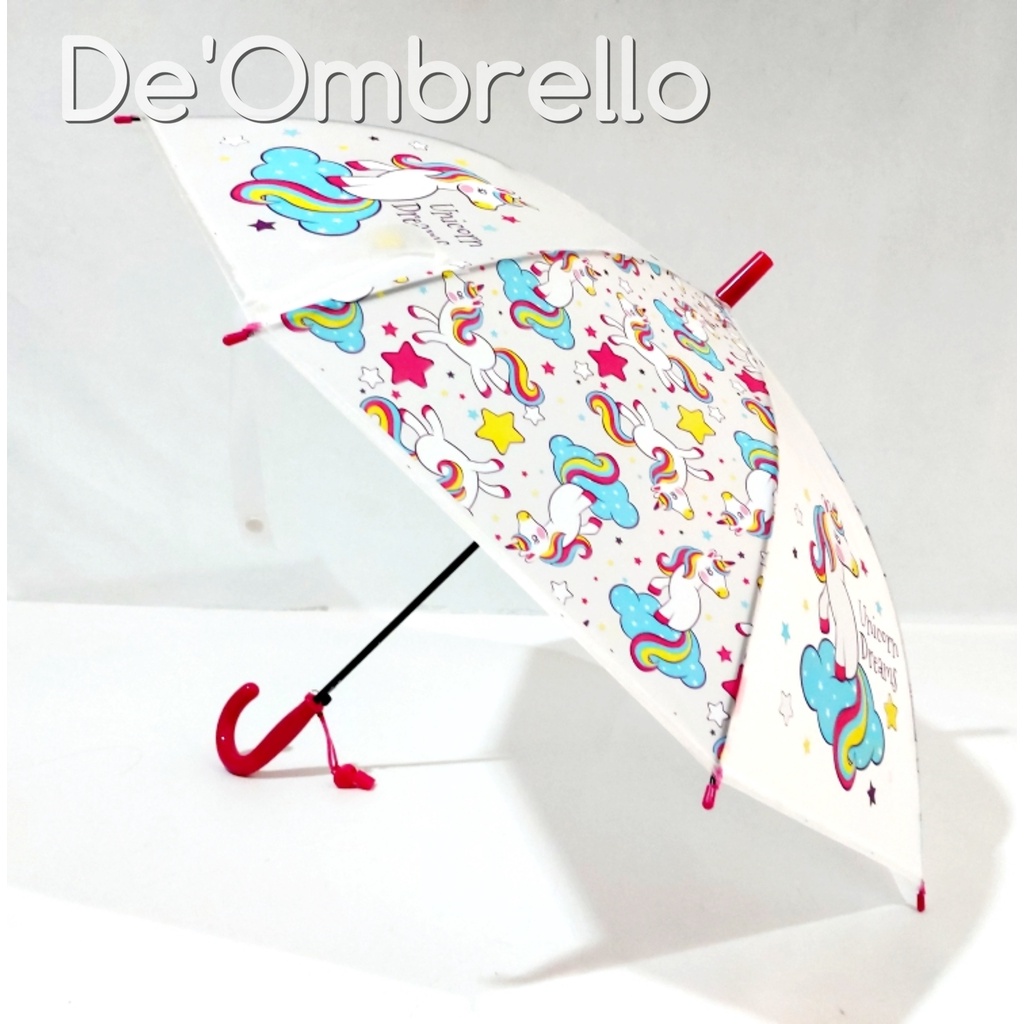 (007UC)De'Ombrello! Payung PVC Anak Full Print Motif Unicorn