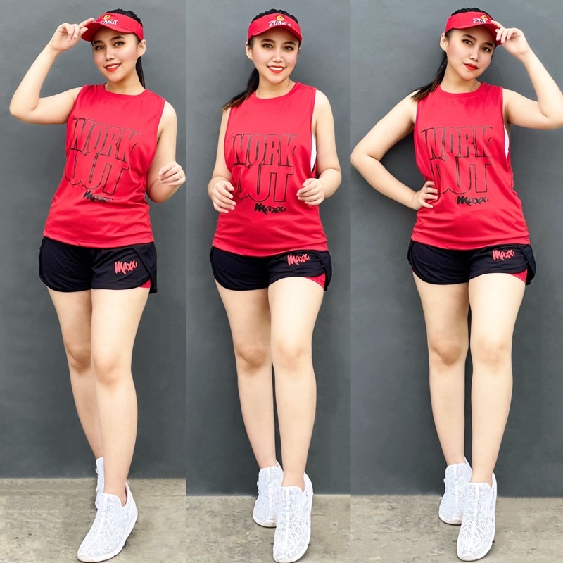 Hotpants & Tanktop Workout Series set 2 in 1 Merah Hitam