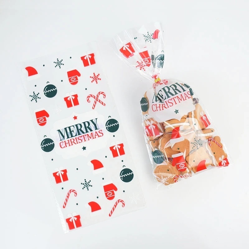 [Christmas Home Decoration Products] [50 Pcs Pack Santa Claus Christmas Tree Elk PVC Bags ] [Self Adhesive Cookie, Snack, Transparent Clear Gifts Bags For Xmas Party Supplies]