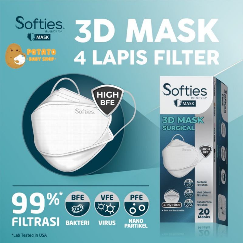 Softies Mask 3D Surgical Mask 4-Ply 20 Pcs / Masker Dewasa 4 Lapis Isi 20