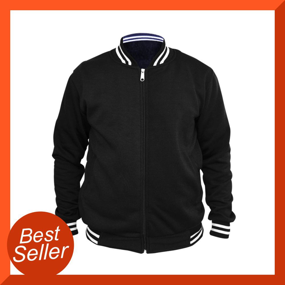 Jaket Sweater Baseball Varsity Polos Hitam Shopee Indonesia