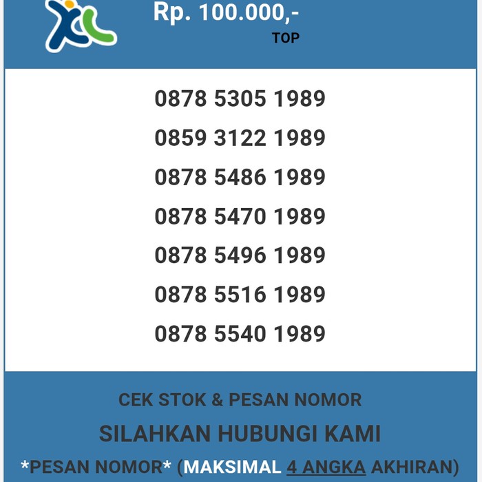 Nomor cantik XL murah tahun lahir 1989 XL dan AXIS T5888-100