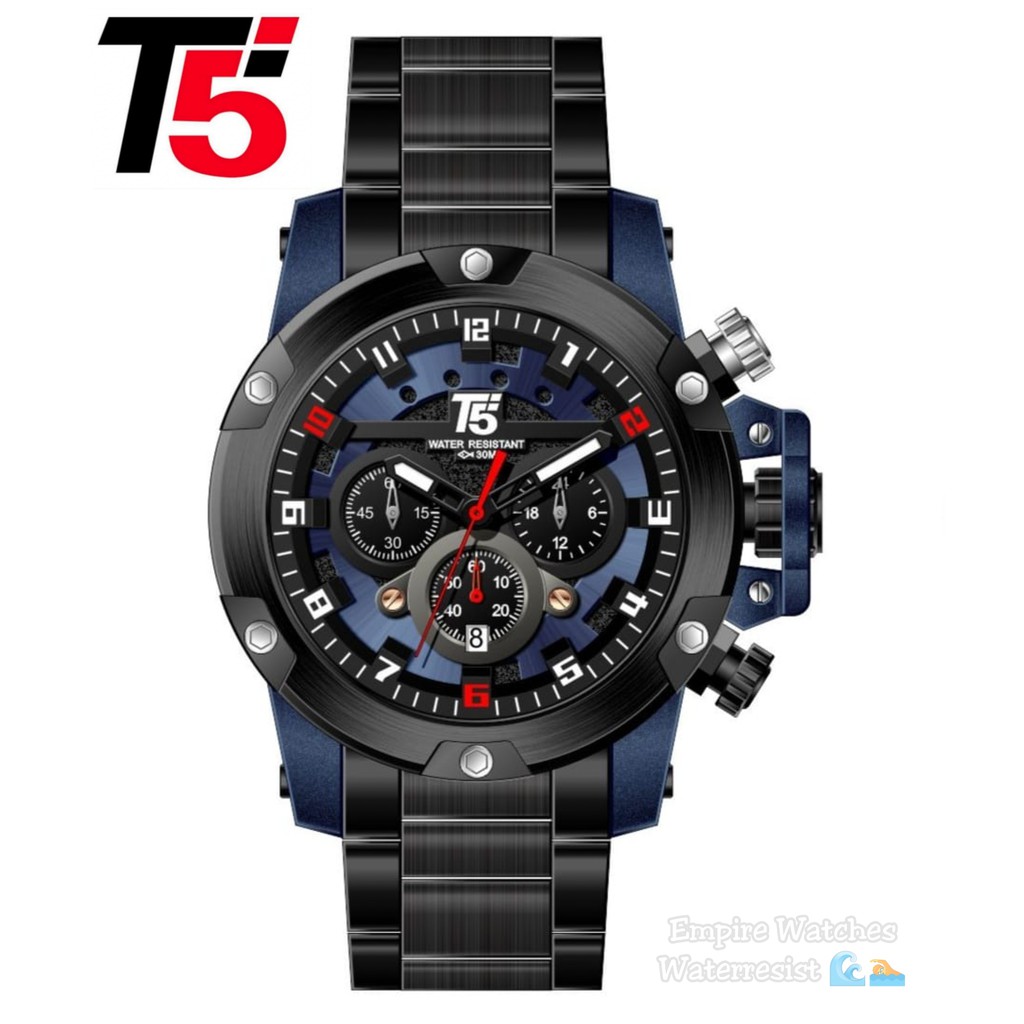 Jam Tangan T5 H3760G H3760 3760 Pria Cowok Analog Chrono dan Tanggal Aktif Rantai Stainless Original Waterproof