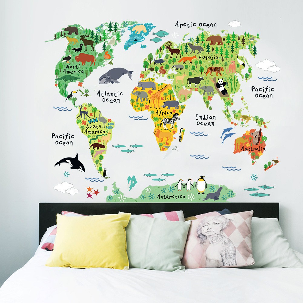 Reliza Wall Sticker Map Of The World Ocean Peta Dunia Stiker Dinding LDR037