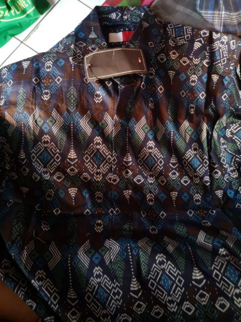 (ready Big Size) Babedo Kemeja Batik Slimfit Pria Motif Torpedo Biru Lengan Panjang Premium