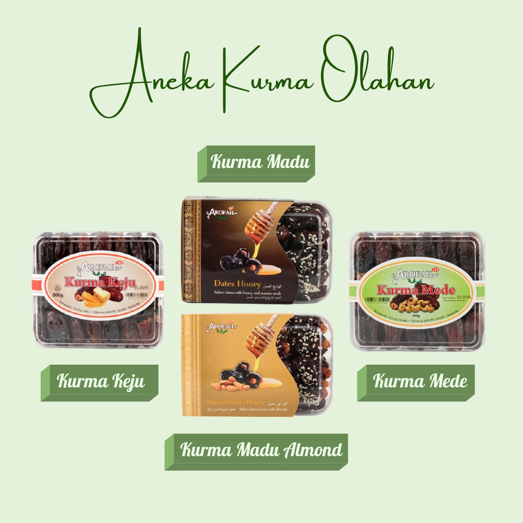 

Kurma Olahan isi Keju, Mede, Almond, Madu