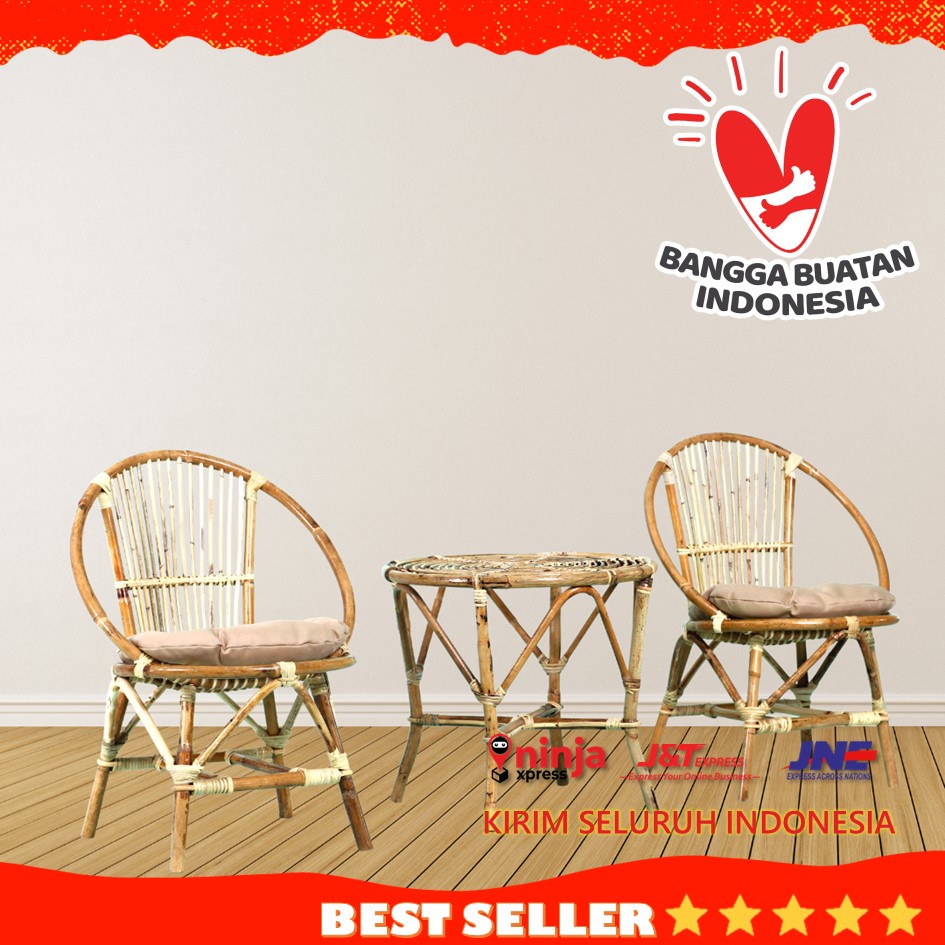 KURSI TERAS MOMON ROTAN DAN MEJA 1 SET / KURSI ROTAN TERAS / KURSI TAMU ROTAN ASLI FINISHING