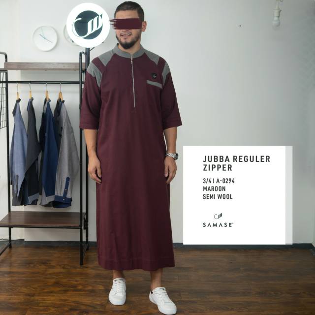 Jubah Samase Jubba Jubbah Reguler Zipper A 029 Maroon - Semi Wool