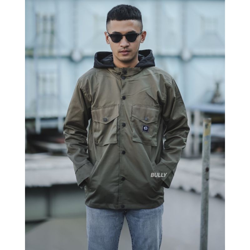 Jaket Cotton Drill Blasting Original Bully Inside Termurah Hijau Army