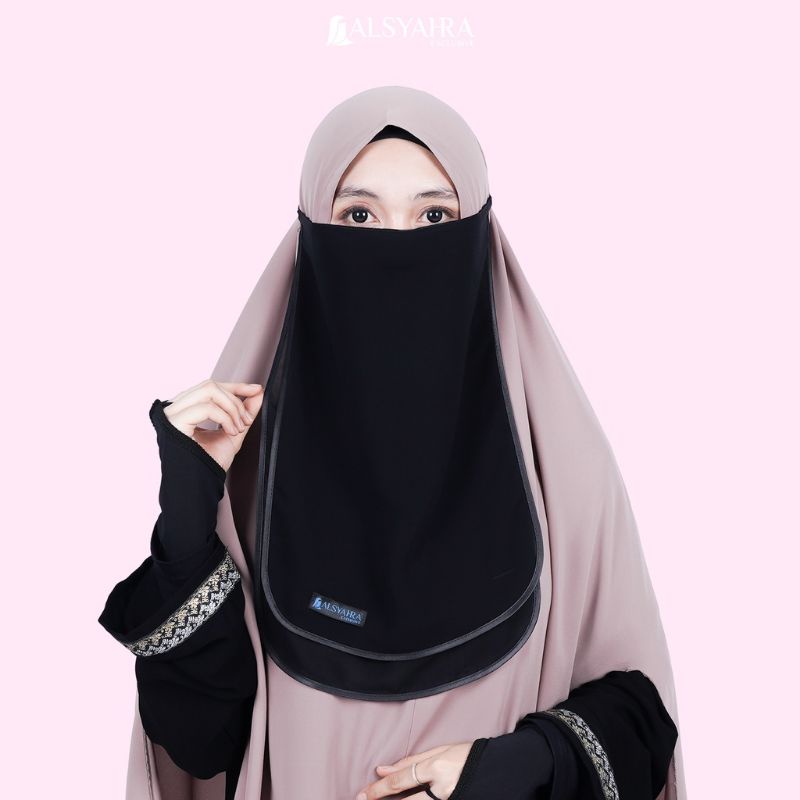 Cadar Tali Ikhfa 2 Layer Sifon Silk Jetblack Alsyahra Exclusive