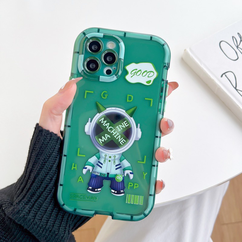 [Termasuk Wallpaper seluler] Bersinar Pada Malam Hari Bercahaya Soft Case untuk IPhone Xr Xs Max Ip Apple IPhone 11 12 13 Pro Max Mens Man Kartun astronot cosmonaut Cover casing hp