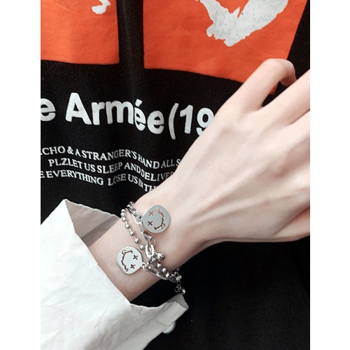 LRC Gelang Tangan Fashion Silver Color Double-layer Chain Smiley Face Bracelet V42737